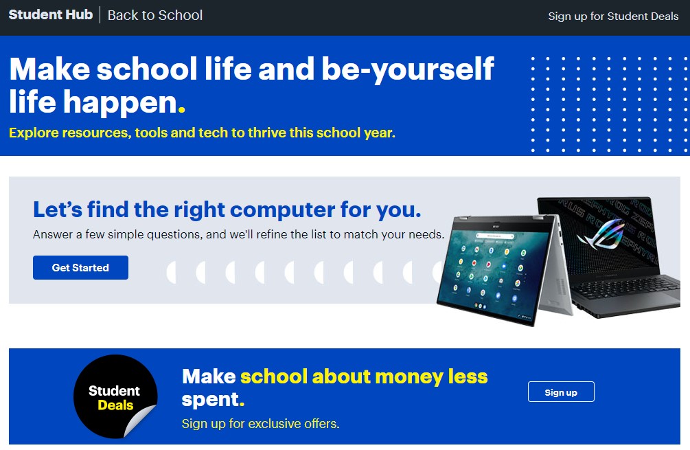 Best Buy Student Deals Main Page