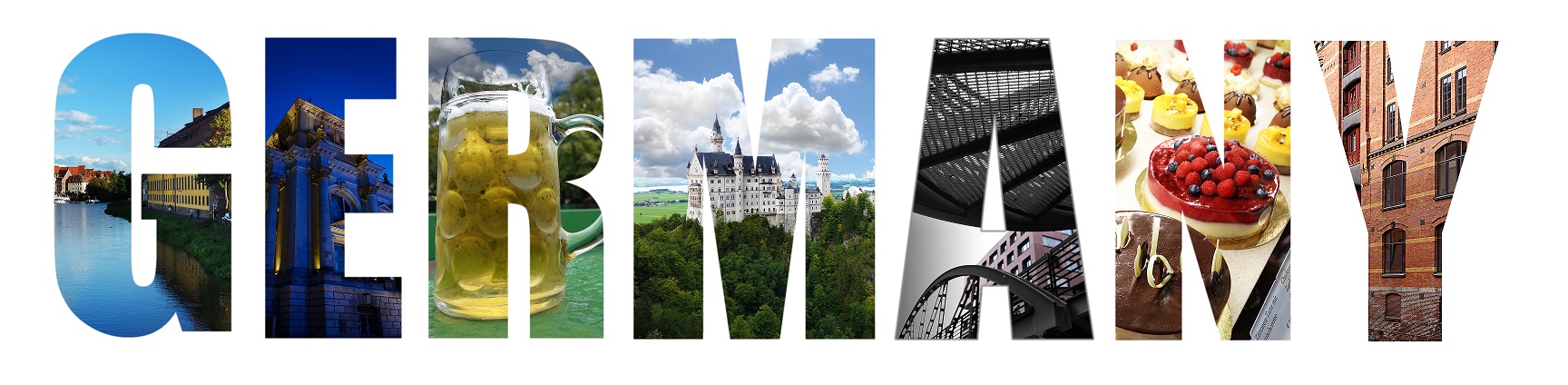 Assorted images of Germany in collage over white background