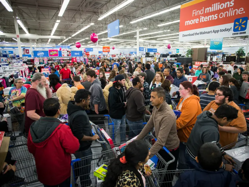 Crowds of shoppers at Walmart during Black Friday